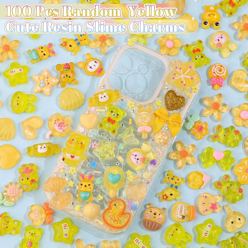 Glitzest 100PCS TINKRSTUFF Yellow Slime Charms Jelly Cute Flatback Resin Charms For Slime, Random Kawaii Decoden Charm for Embellishments Phone Junk Case Charms Bulk, Hairpins Scrapbooking Crafting & DIY Decor - Image 3